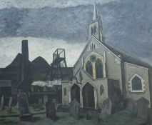 ‡ GEORGE CHAPMAN (1908-1993) fine and large exhibition quality oil on canvas - 'Church and Mine'