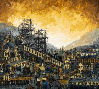 ‡ G. M. CLARK oil on canvas - entitled verso, 'Mining Village'