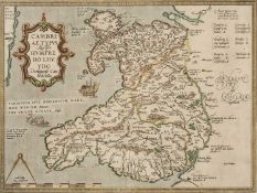 HUMPHREY LLWYD (1527-1568) Cambriae Typus map of Wales with later tinting, 40 x 51cms