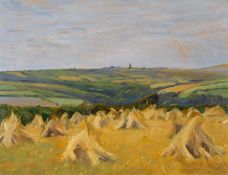 ‡ JOHN CYRLAS WILLIAMS (b.1902) oil on board - entitled verso, 'Wheatfield'