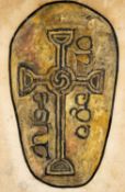 ‡ GWILYM PRICHARD (1931 - 2015) mixed media on paper - Celtic stone with inscription