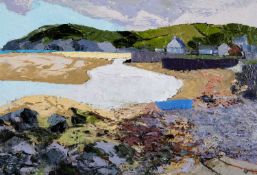 ‡ GWILYM PRICHARD (1931-2015) oil on canvas - entitled verso, 'Cwch Las Y Parrog'