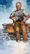 ‡ IFOR PRITCHARD (1940-2010) oil on board - standing quarryman