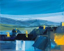 ‡ SARAH CARVELL (b.1964) oil on canvas - 'Roofs of the Clwydians'