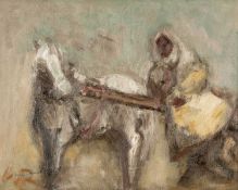 ‡ WILL ROBERTS (1907-2000) oil on canvas - entitled verso, 'From the Cockle Beds'