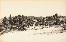 ‡ SIR KYFFIN WILLIAMS RA (1918-2006) ink & wash - entitled verso, 'Village in Dordogne'