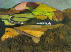 ‡ JOHN ELWYN (1916-1997) acrylic on paper - entitled 'The Remote Dwelling', c. 1978