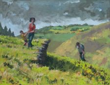 ‡ KEVIN SINNOTT (b.1947) large oil on linen - entitled verso, 'Above the Garw II'