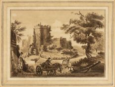 E MURRAY ink wash - entitled verso, 'Chepstow Castle', signed and dated 1805