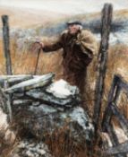 ‡ KEITH BOWEN (b. 1950) pastel - entitled verso, 'Winter in the Old Sheepfold' on Tegfryn gallery