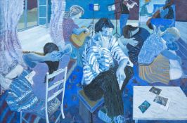 ‡ CLAUDIA WILLIAMS (1933-2024) large and supreme museum quality oil on board - 'Listening to Music'