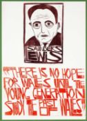 ‡ PAUL PETER PIECH (1920-1996) two colour woodcut print - quote from Welsh politician Saunders Lewis