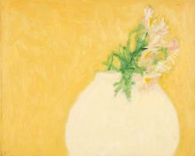 ‡ MICHAEL CROWTHER (b.1946) oil on panel - entitled verso 'Flowers in Flat Vase II'