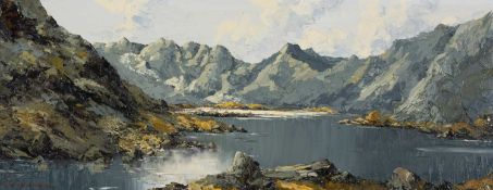 ‡ CHARLES WYATT WARREN (1908-1993) oil on board - Eryri (Snowdonia) landscape