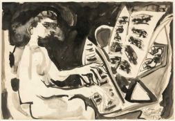 ‡ CERI RICHARDS CBE (1903-1971) pen, ink, and wash on paper - entitled verso 'Pianist'