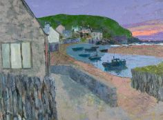 ‡ GWILYM PRICHARD (1931-2015) oil on canvas - entitled verso, 'Evening, Y Parrog'