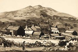 ‡ SIR KYFFIN WILLIAMS RA (1918-2006) inkwash - entitled verso, 'Aberdaron', signed with initials,