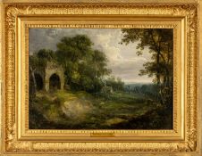ATTRIBUTED TO RICHARD WILSON (1714-1782) oil on board - 'Ruins in North Wales'