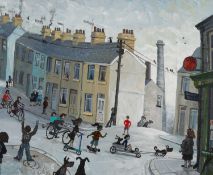 ‡ NICK HOLLY (b.1968) oil on canvas - entitled verso 'The Big Race, Swansea'