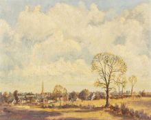 ‡ CHARLES WYATT WARREN (1908-1993) - oil on board - entitled verso, 'Llandwrog'