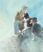 ‡ MALCOLM EDWARDS (b. 1934) watercolour - shepherd resting with two sheepdogs