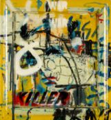 NEALE HOWELLS (b.1965) mixed media on wood panel - entitled verso, 'Yellow Twiggy'