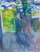 ERNEST ZOBOLE (1927-1999) oil on paper - figure walking along street