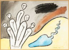 ‡ IWAN BALA (b.1956) mixed media on paper - entitled verso, 'Y Teulu'