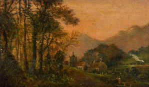 G MOORE oil on board - historic railway painting, entitled verso 'Snowdon from Rhiwbryfdir'