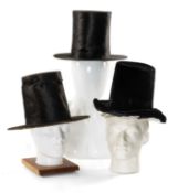 THREE TRADITIONAL WELSH HATS to include a 19th C. example stiff with flat brim, conical in form