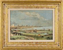 ‡ RAY HOWARD JONES (1903-1996) oil on canvas - entitled verso 'Cardiff Docks'