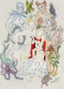 ‡ MICHAEL FLYNN (1947-2025) mixed media - 'The Potato Boy & the Three Mothers', signed and dated