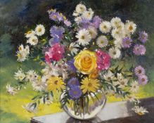 ‡ GERALDINE MARY O'BRIEN (Irish, 1922-2014) oil on canvas - still life flowers in a glass vase