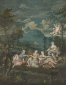 FOLLOWER OF FRANCESCO ALBANI 18th Century oil on panel - classical maidens and cupid