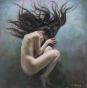‡ CHUNG SHEK (British, Contemporary) oil on canvas - nude female curled in foetal position
