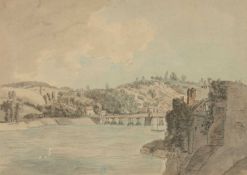 ATTRIBUTED TO FRANCIS GROSE (1731 - 1791) watercolour - Chepstow Bridge, apparently inscribed