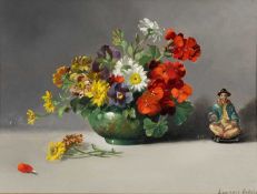 ‡ LAWRENCE BIDDLE (1888-1968) oil on board - still life of flowers in a bowl, signed, 28 x 38cms