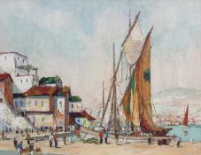 ‡ CECIL ROCHFORT D'OYLY JOHN (1906-1993) oil on board - entitled verso, 'Fishing Boats, S W