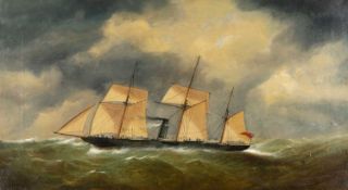 GEORGE MEARS (1826-1906) oil on canvas - Barque Rigged Auxiliary Screw Steamer in a Stormy Sea