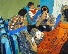 CLAUDIA WILLIAMS oil on canvas - entitled verso 'Hearts are Trumps', signed, signed and dated