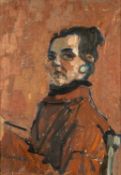 CLAUDIA WILLIAMS early oil on board - entitled verso 'Self Portrait at Weobley', signed, 34 x 24cms