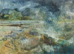 GWILYM PRICHARD mixed media and construction on paper - entitled verso 'Rain Over the Glaslyn',