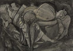 CLAUDIA WILLIAMS mixed media - entitled verso 'Penmynydd Alabaster Tomb', signed and dated '82, 35 x