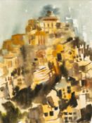 GWILYM PRICHARD watercolour - Mediterranean village, annotated 'To Claudia with Love', signed, 34