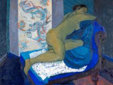 CLAUDIA WILLIAMS oil on canvas - entitled verso 'The Chinese Screen', signed with initials, signed