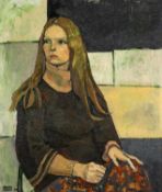 CLAUDIA WILLIAMS oil on board - portrait of a young woman sitting, signed and dated '78, 61 x 51cms