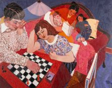 CLAUDIA WILLIAMS oil on canvas - entitled verso 'The Family/La Famille', signed, 71 x 90cms