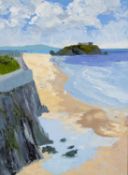 GWILYM PRICHARD oil on canvas - Tenby coastline, entitled verso 'St. Catherine's', signed with