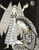 CLAUDIA WILLIAMS early appliqué - entitled verso 'Annunciation', signed and dated '74, 56 x 43cms