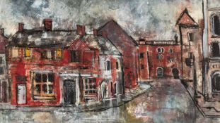 GWILYM PRICHARD mixed media - entitled verso 'Belfast', signed, sated verso 1974, 30 x 53cms